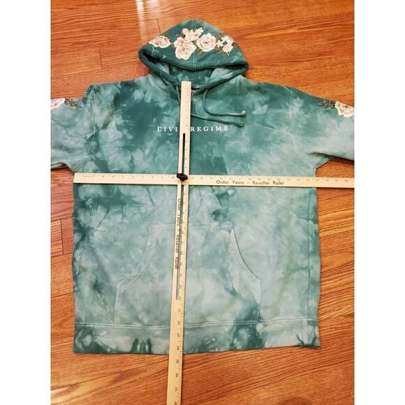 Civil Regime Aqua Marble Rose Hoodie Men's Size L Tie Dye Embroidered Flowers - Picture 6 of 10